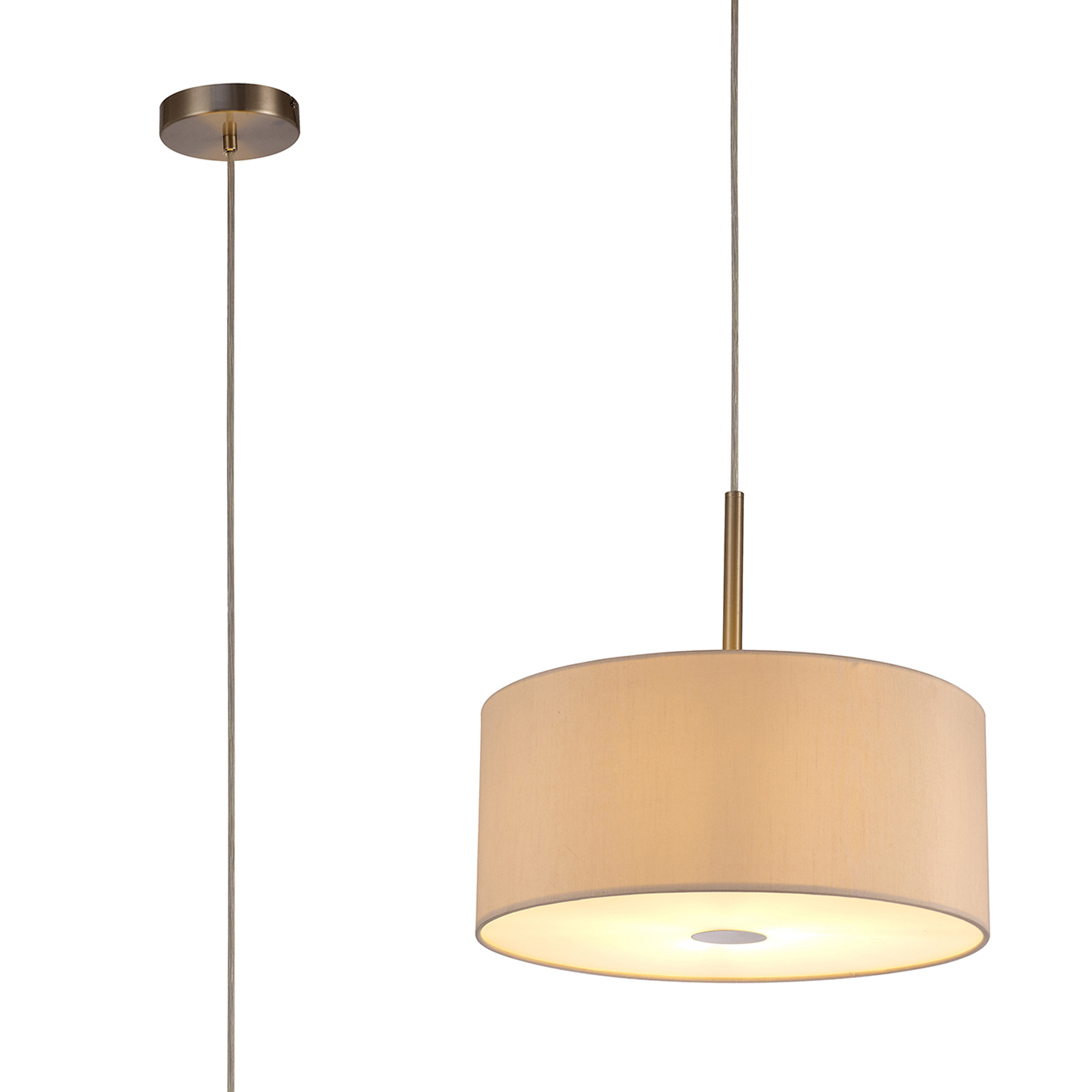 Baymont 40cm Pendant 1 Light Satin Nickel, Nude Beige/Moonlight, Frosted Diffuser